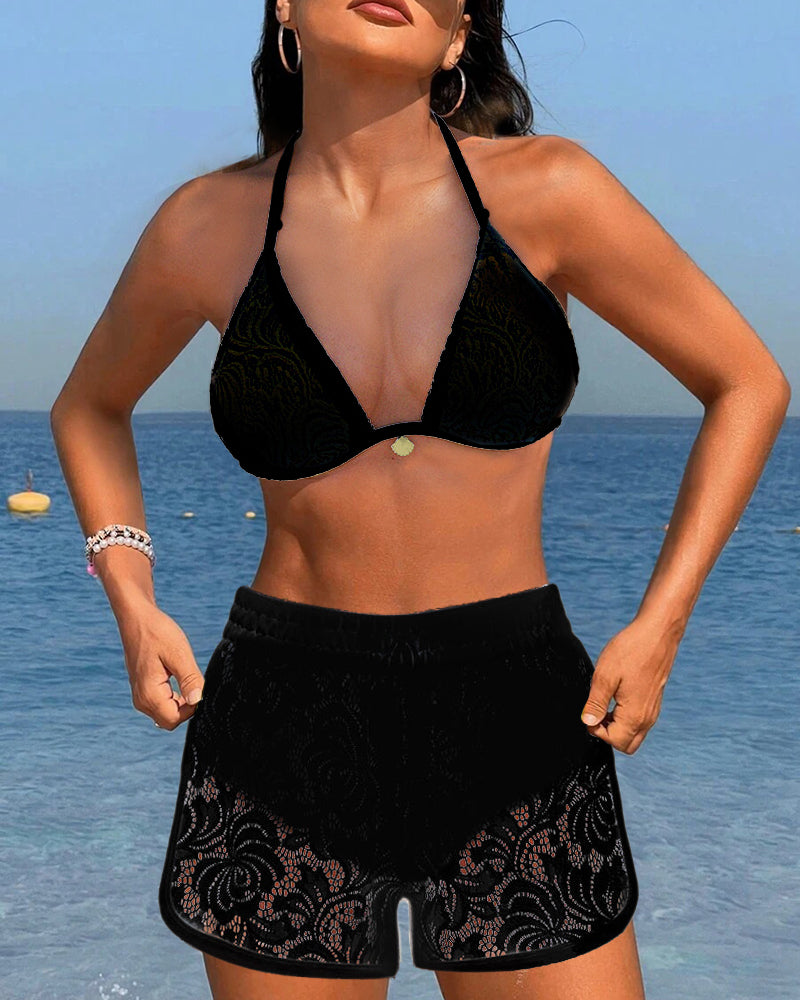 Laluna® | Elegante set van eenzijdige kant bikini