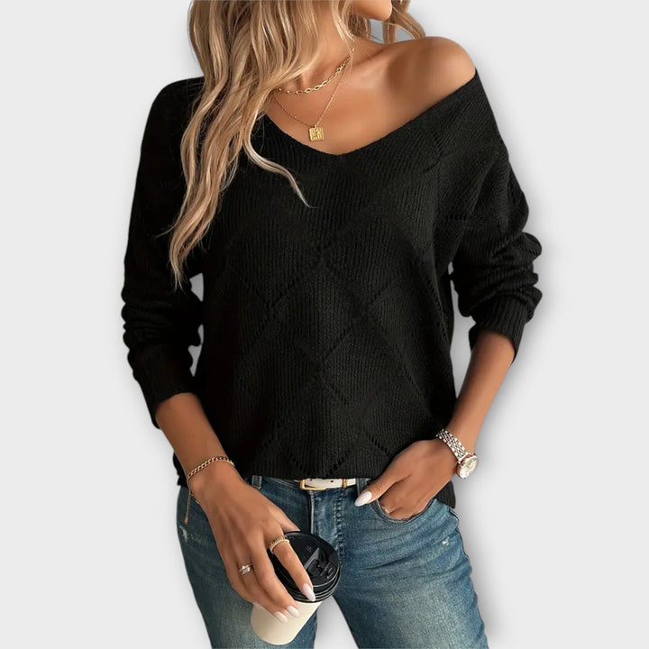 Evers - Casual zwarte trui met ruitpatroon