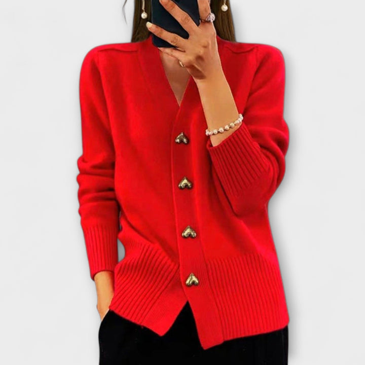 Marij - Donkerblauwe cardigan met V-hals in vintage stijl