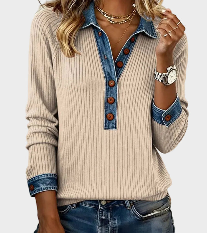 Ravit - Blouse van denim met lange mouwen