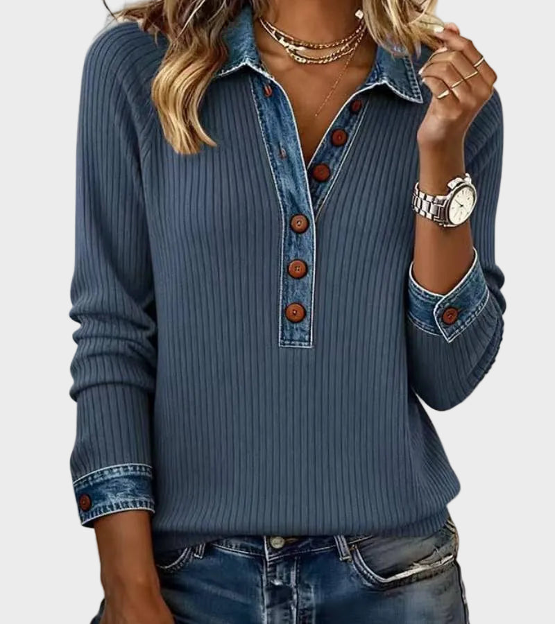 Ravit - Blouse van denim met lange mouwen