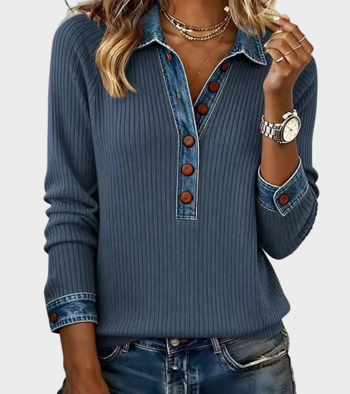 Ravit - Blouse van denim met lange mouwen