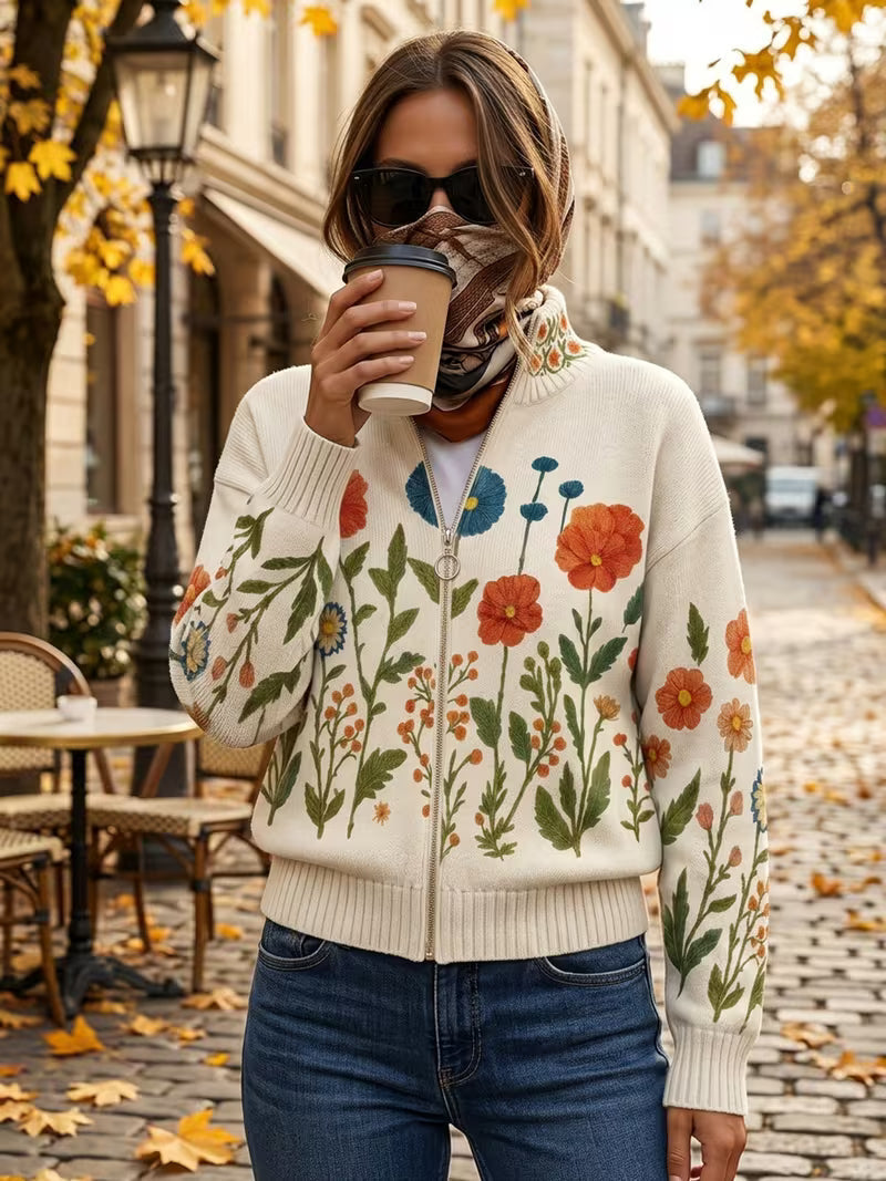 Angela™ | Cardigan Zip met Wilde Bloemen