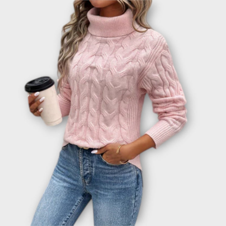 Amelia - Elegante trui met col in roze met kabelpatroon