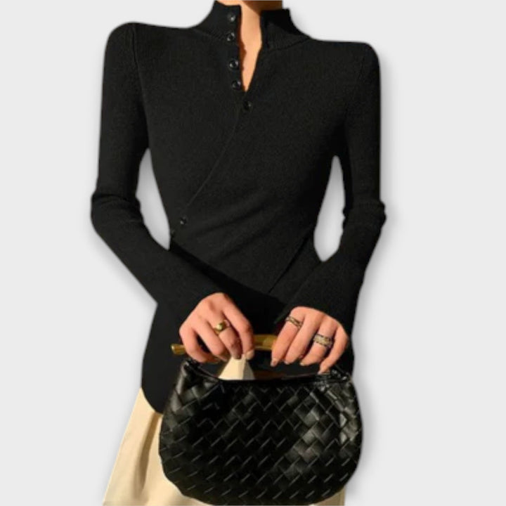 Michiko - Elegante zwarte slim-fit trui