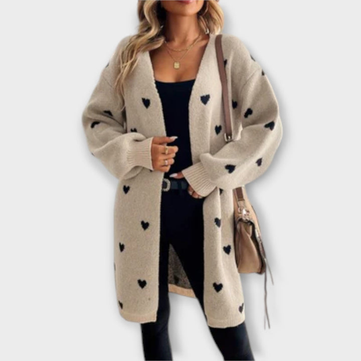 Julia - Cardigan beige met hartpatroon