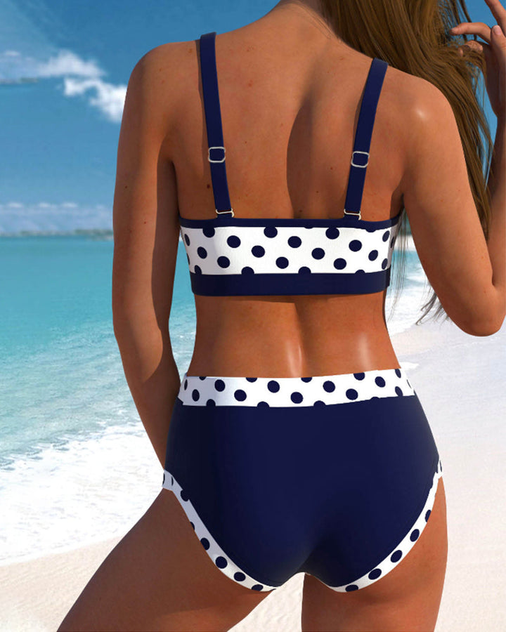 Liesbeth - Hoge taille bikini met stippen en patchwork ontwerp