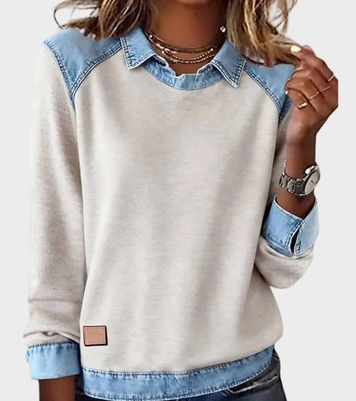 Ravit - Blouse van denim met lange mouwen