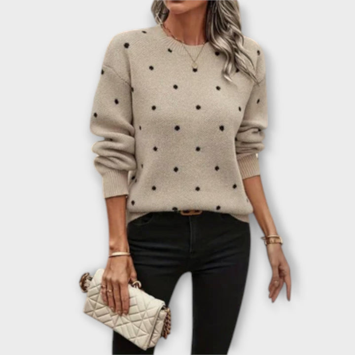 Ava - Beige trui met stippen