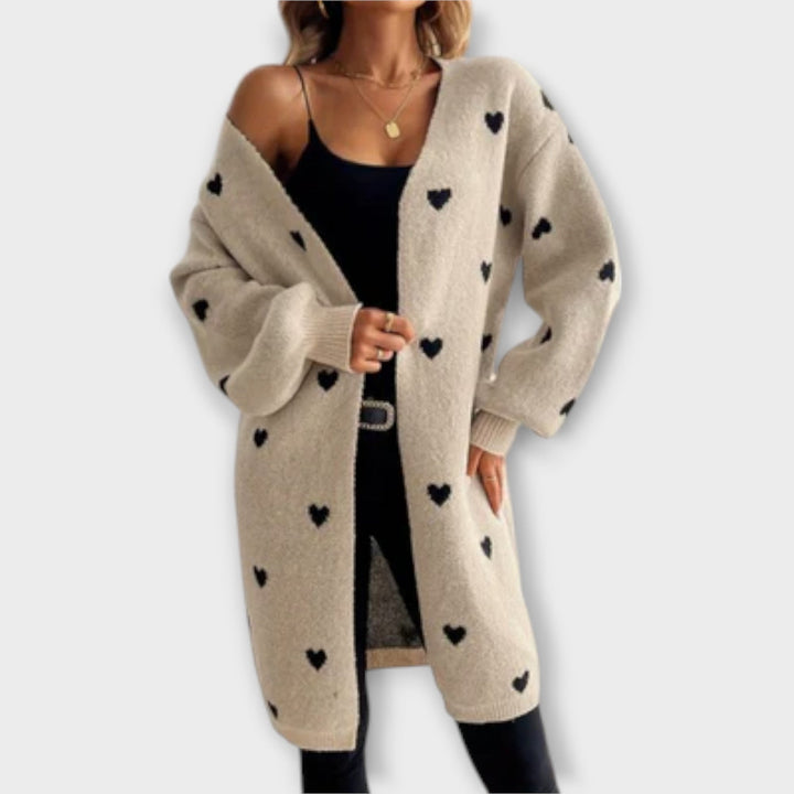 Julia - Cardigan beige met hartpatroon