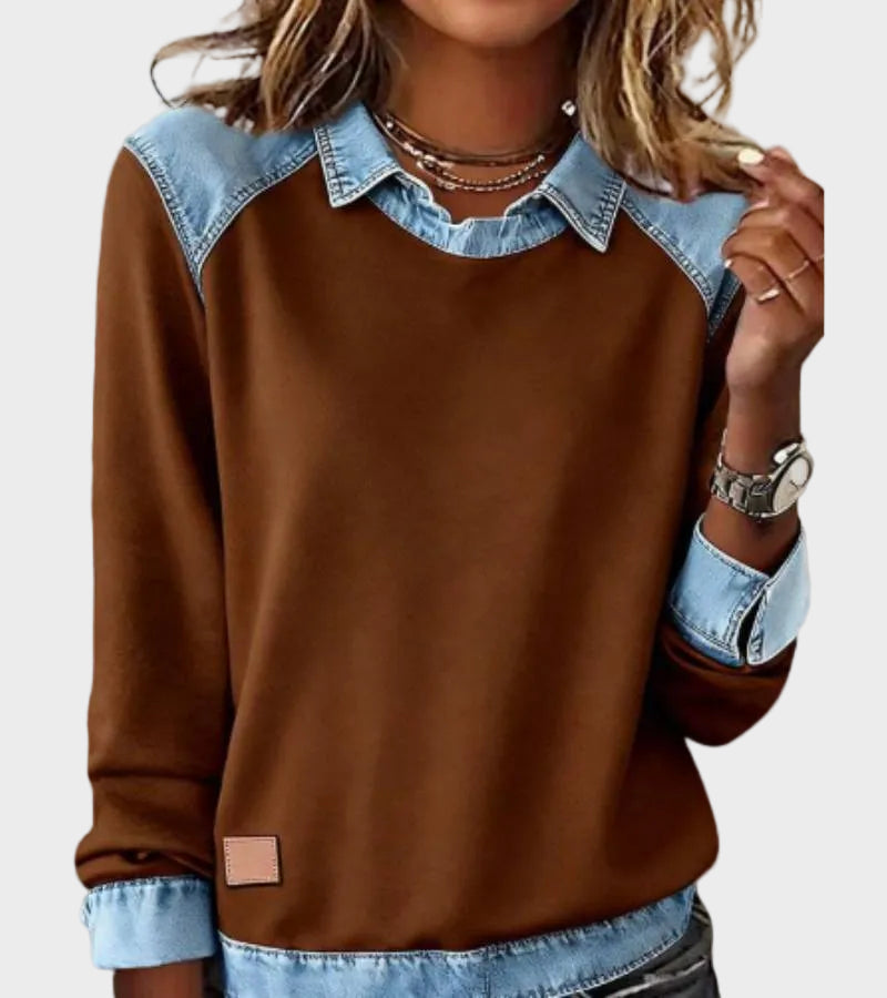 Ravit - Blouse van denim met lange mouwen