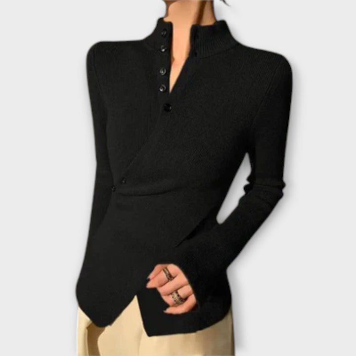 Michiko - Elegante zwarte slim-fit trui
