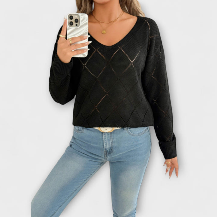 Evers - Casual zwarte trui met ruitpatroon