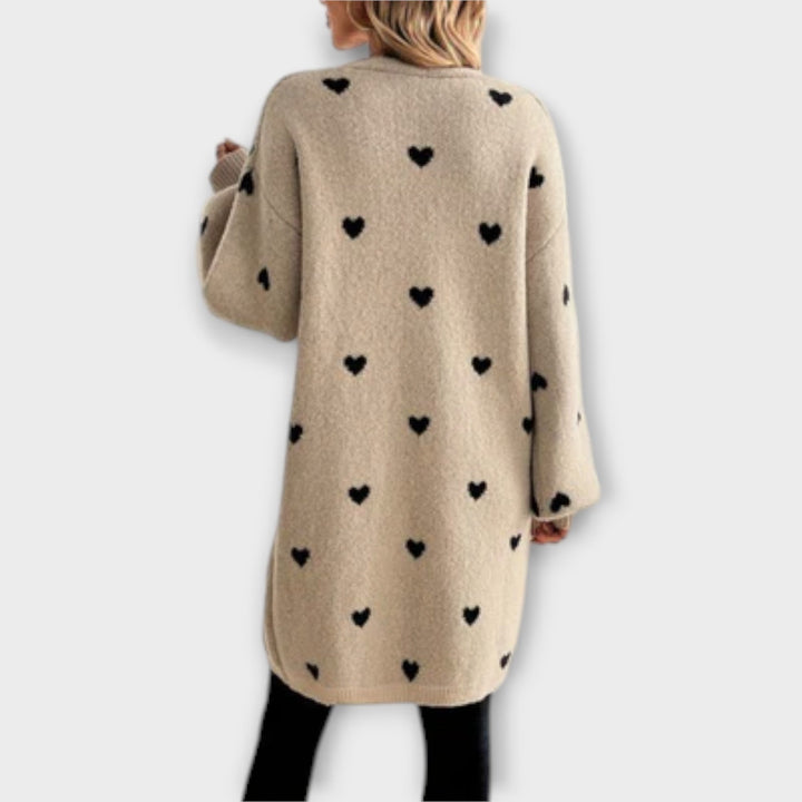 Julia - Cardigan beige met hartpatroon