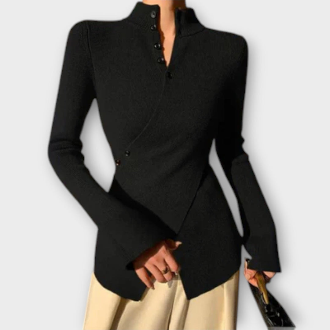 Michiko - Elegante zwarte slim-fit trui