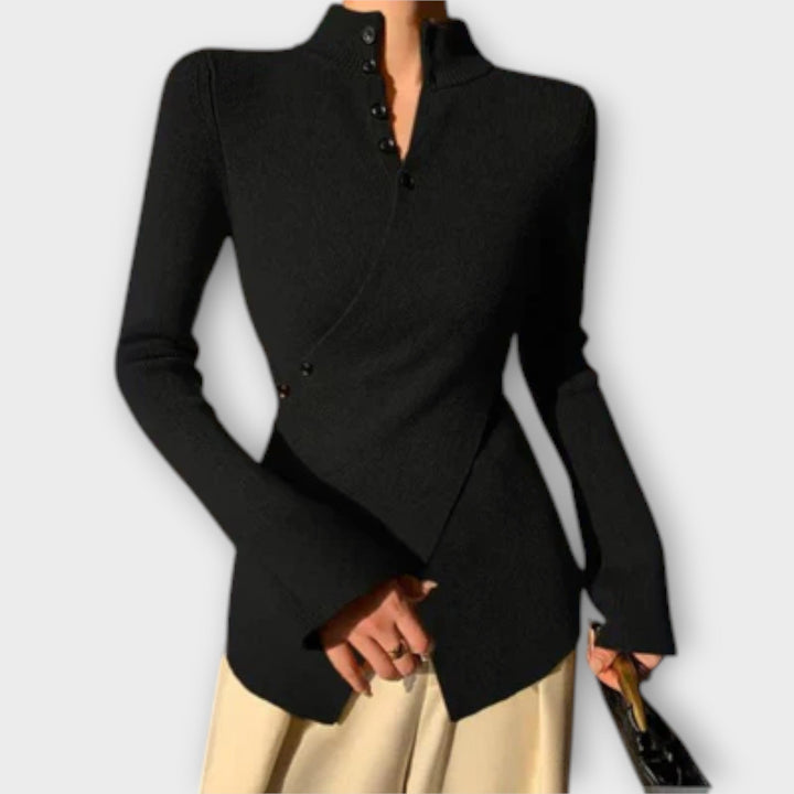 Michiko - Elegante zwarte slim-fit trui