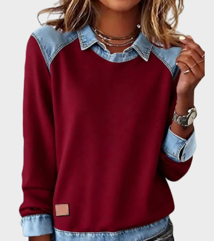 Ravit - Blouse van denim met lange mouwen