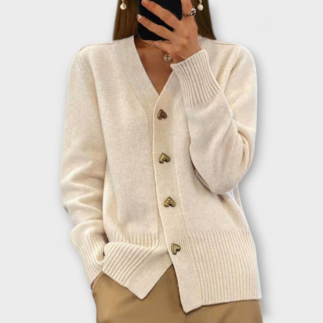 Marij - Donkerblauwe cardigan met V-hals in vintage stijl
