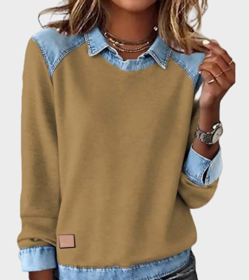 Ravit - Blouse van denim met lange mouwen