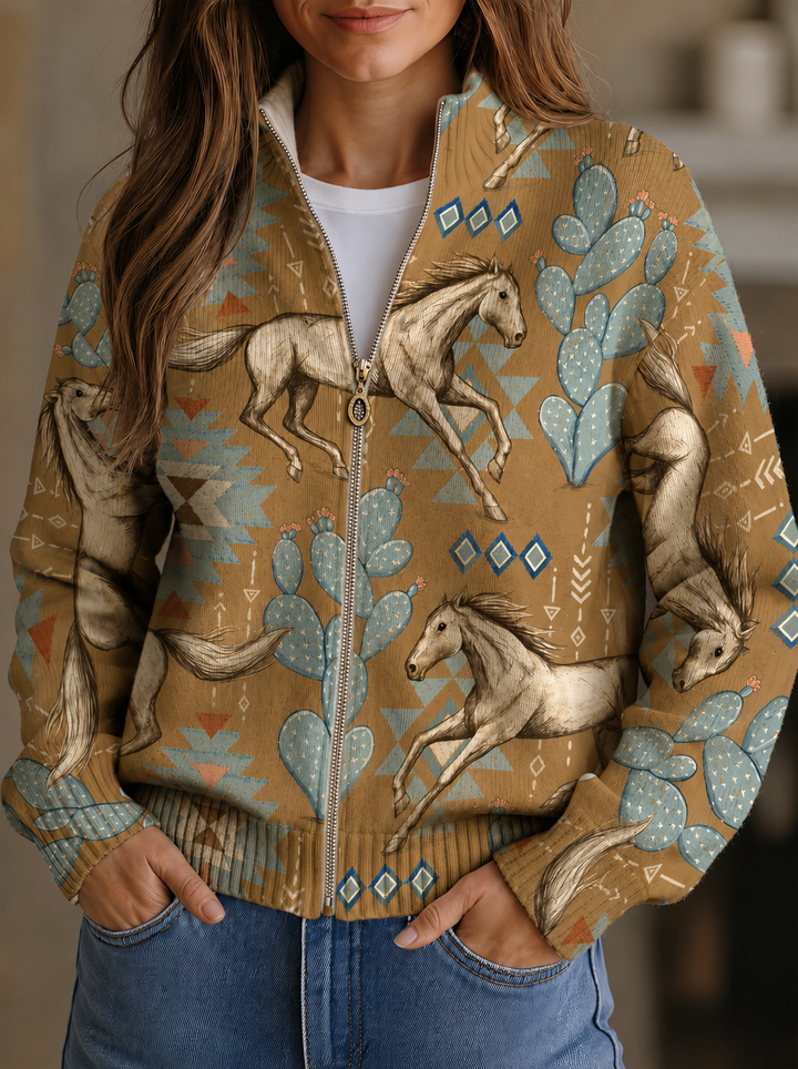 Giovanna™ | Cardigan Zip met Woestijnpaard en Cactus