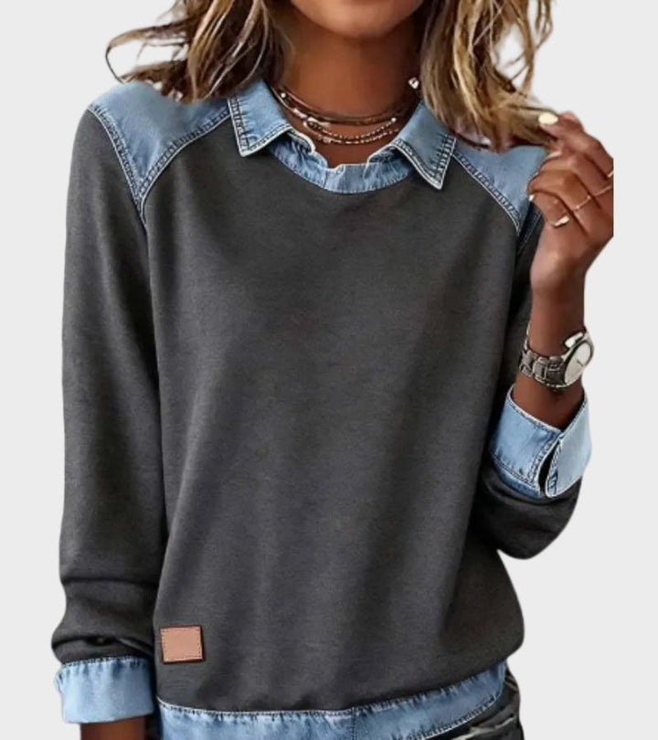 Ravit - Blouse van denim met lange mouwen