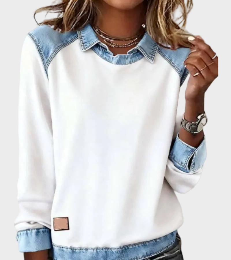 Ravit - Blouse van denim met lange mouwen