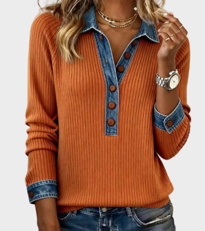 Ravit - Blouse van denim met lange mouwen