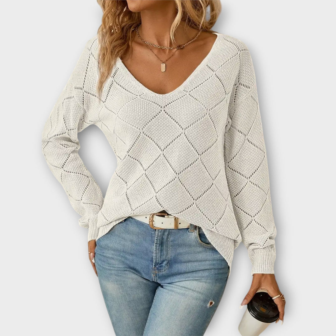 Evers - Casual zwarte trui met ruitpatroon
