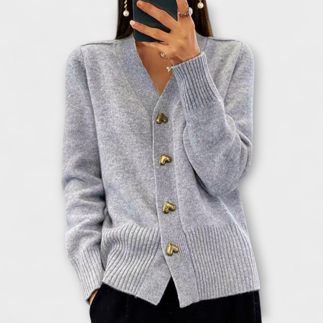Marij - Donkerblauwe cardigan met V-hals in vintage stijl