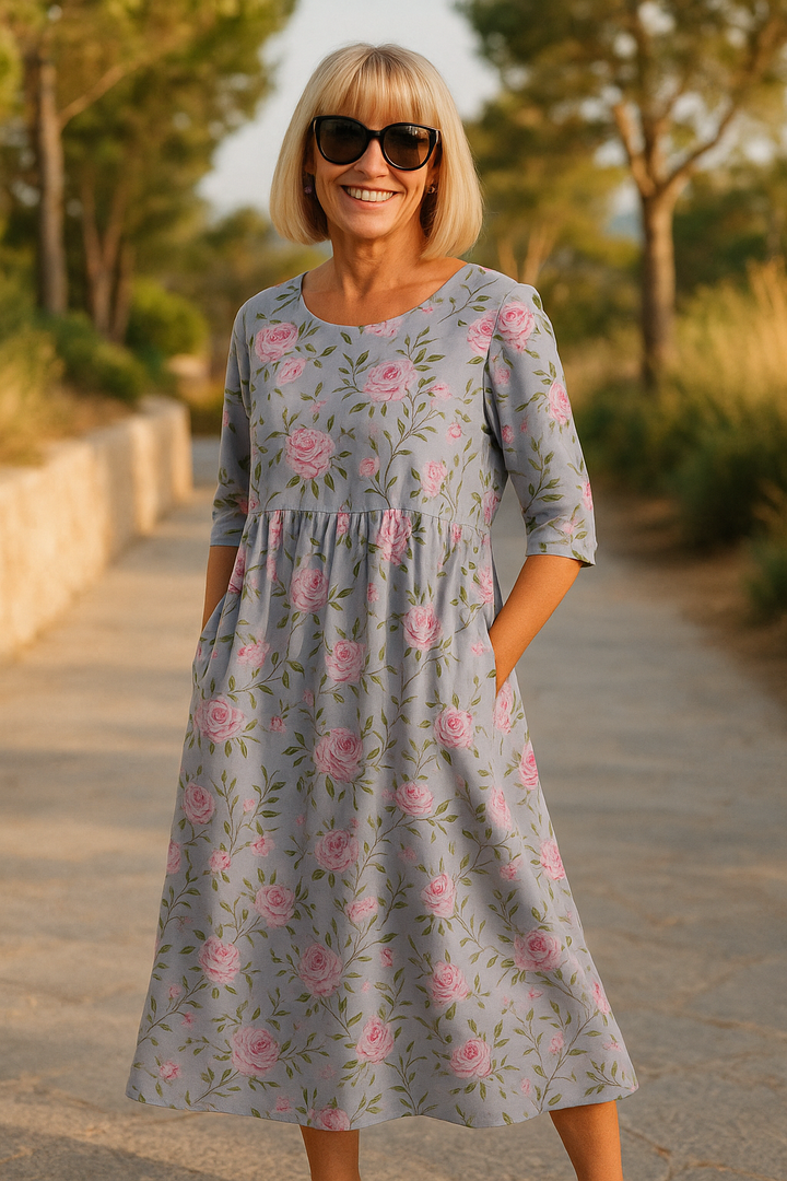 Elize - Midi Jurk Ontspannen - Moeiteloze Elegantie, Dagelijks Comfort