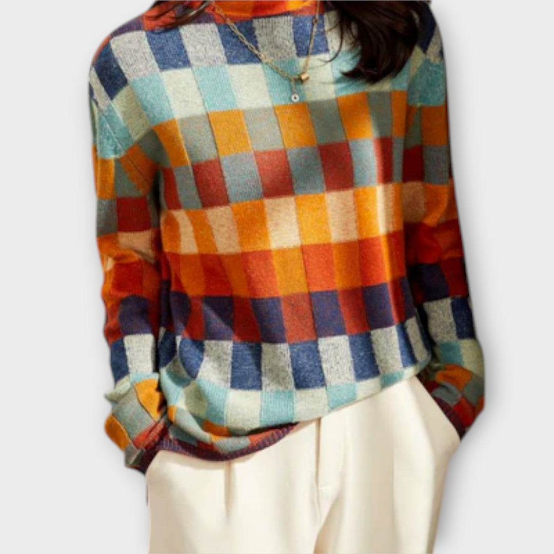Erika - Col roulé in kleurrijk patchwork met ruitmotief