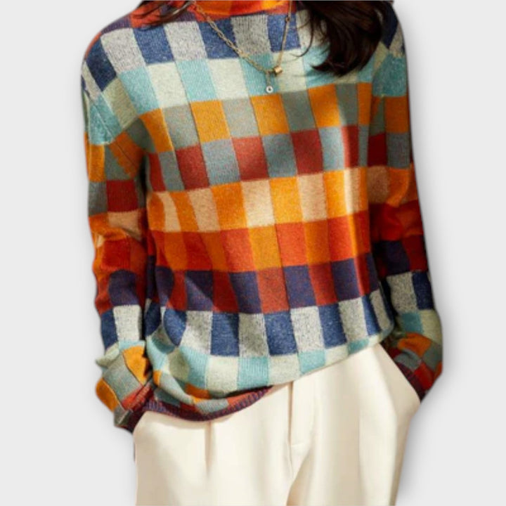 Erika - Col roulé in kleurrijk patchwork met ruitmotief