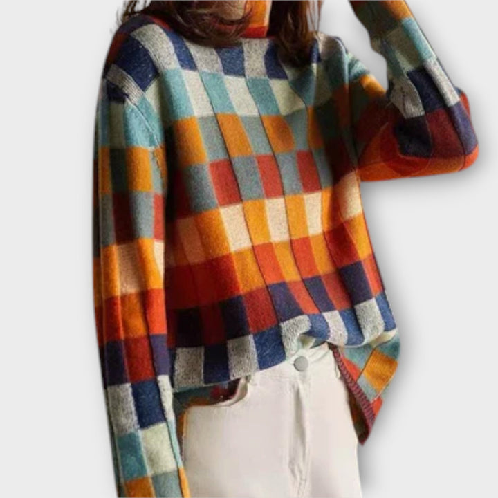 Erika - Col roulé in kleurrijk patchwork met ruitmotief