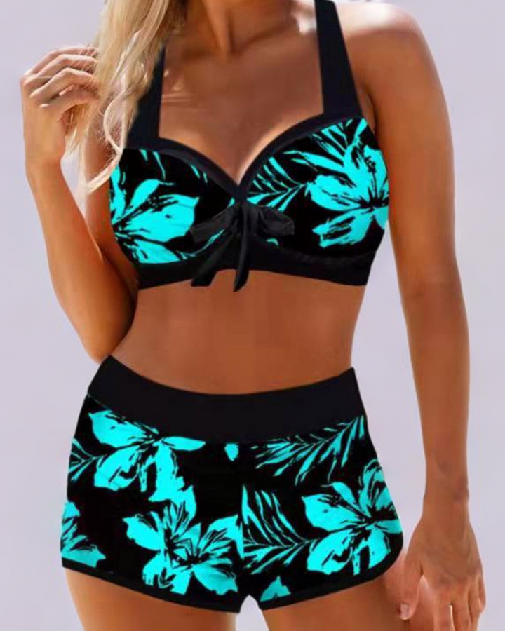 Sherrie - Hoge taille badpak met bloemenpatroon