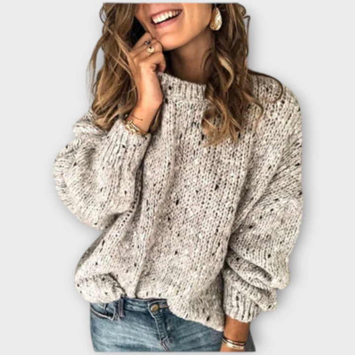 Eileen - Comfortabele retro beige trui met stippen