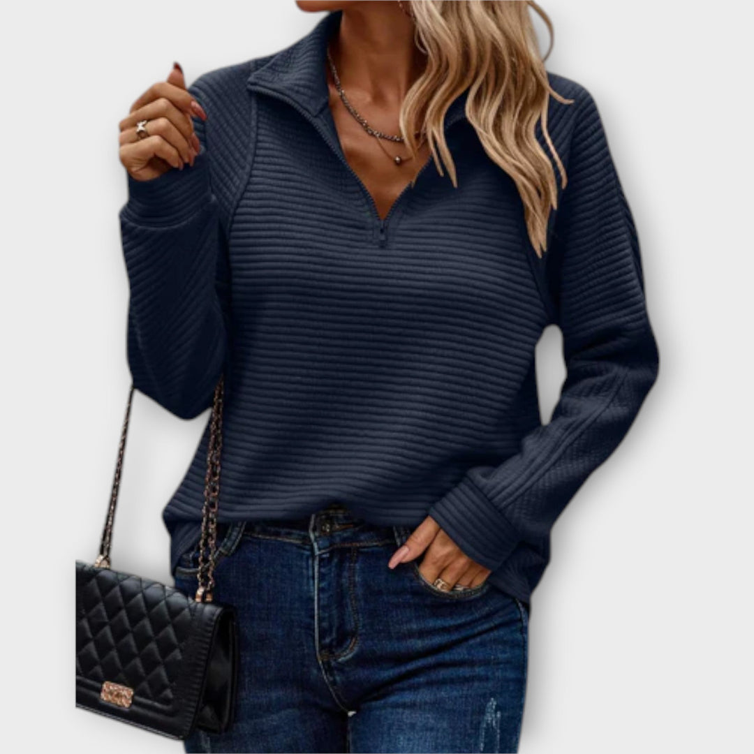 Vilja - Dames pull demi-zip in roze met ribpatroon