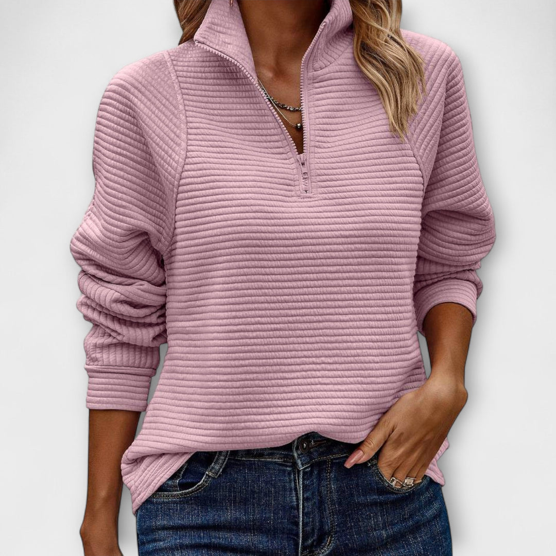 Vilja - Dames pull demi-zip in roze met ribpatroon