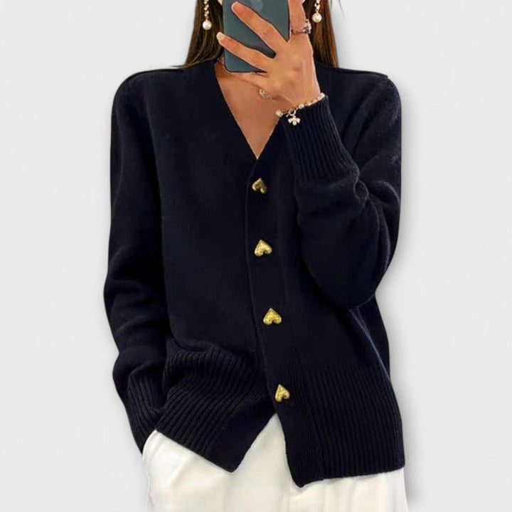 Marij - Donkerblauwe cardigan met V-hals in vintage stijl