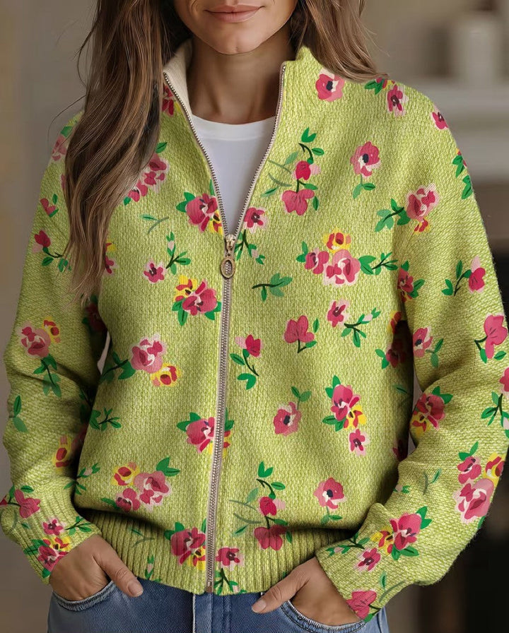Agnese™ | Cardigan Zip Bloemig Roze en Limoen
