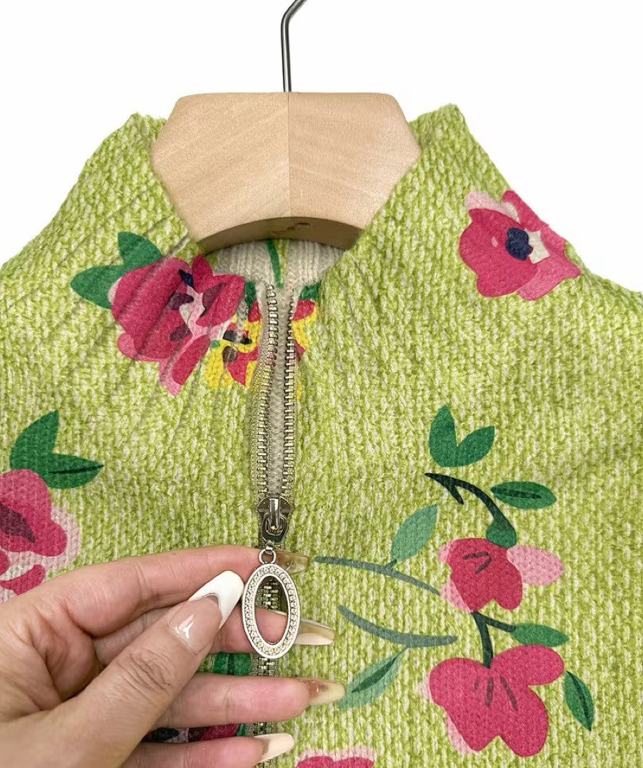 Agnese™ | Cardigan Zip Bloemig Roze en Limoen