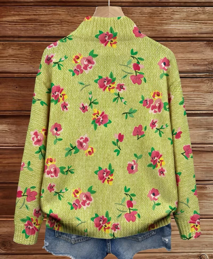Agnese™ | Cardigan Zip Bloemig Roze en Limoen