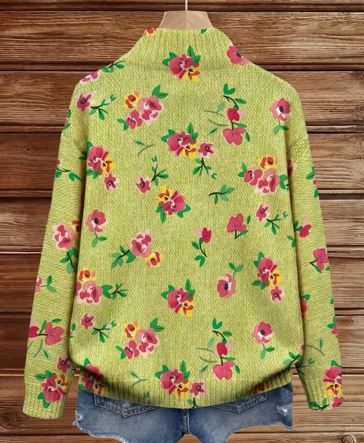 Agnese™ | Cardigan Zip Bloemig Roze en Limoen