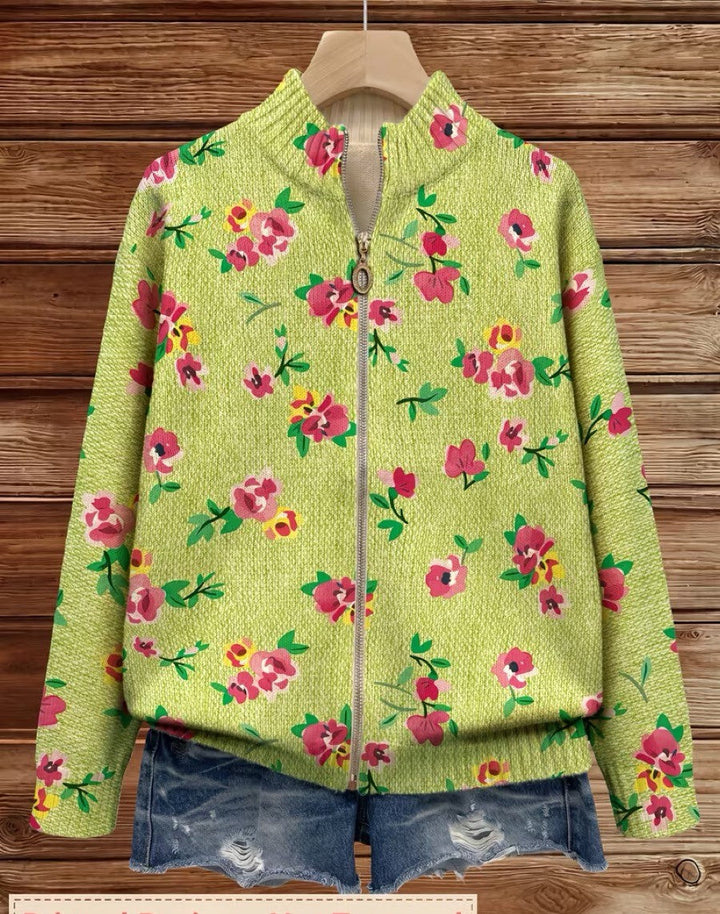 Agnese™ | Cardigan Zip Bloemig Roze en Limoen