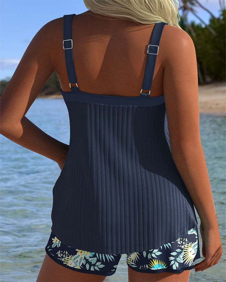 Laluna® | Gestreepte Tankini met Strandshort Twee Delen