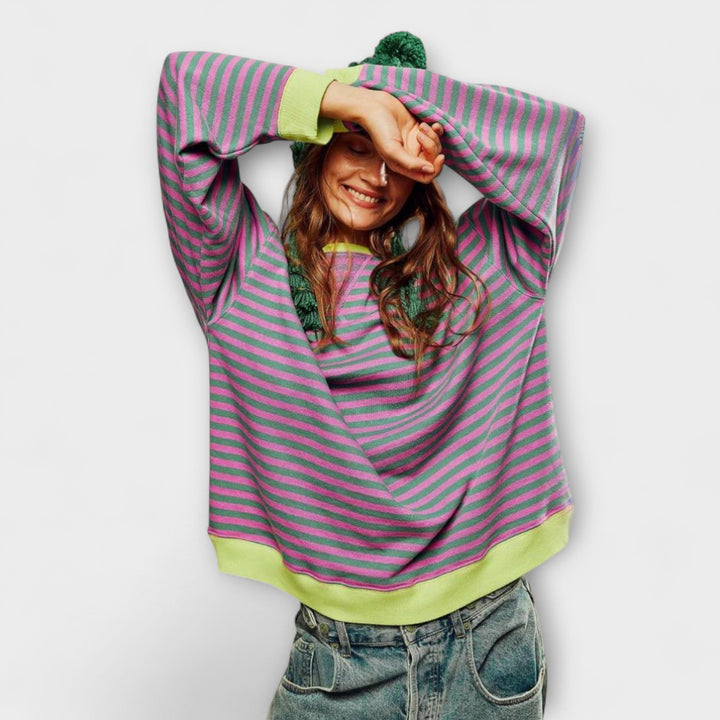 Mary - Oversized gestreepte trui lila
