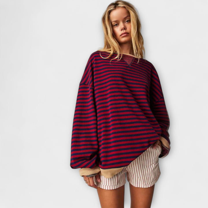 Mary - Oversized gestreepte trui lila