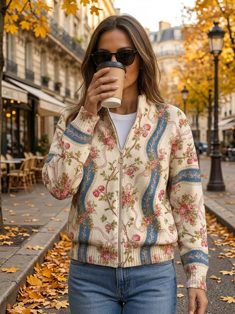 Paola™ | Gestreepte Cardigan met Klimroos