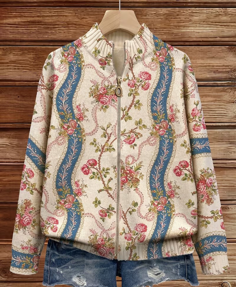 Paola™ | Gestreepte Cardigan met Klimroos