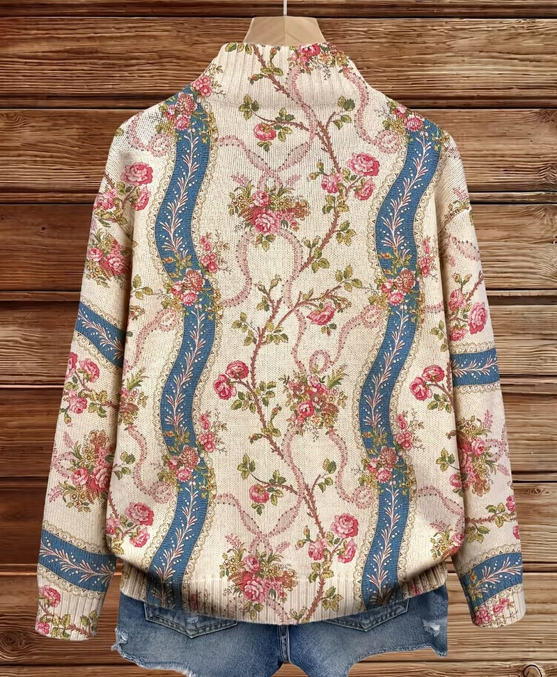 Paola™ | Gestreepte Cardigan met Klimroos