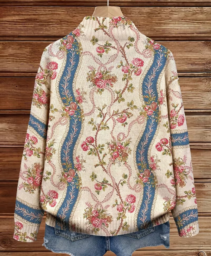 Paola™ | Gestreepte Cardigan met Klimroos